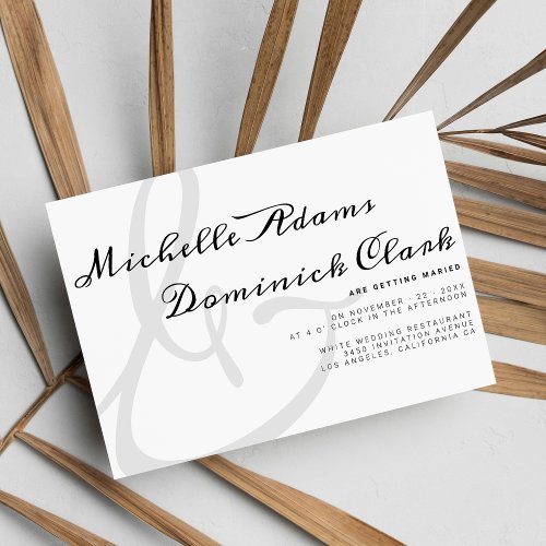 Minimalist black white script ampersand wedding invitation