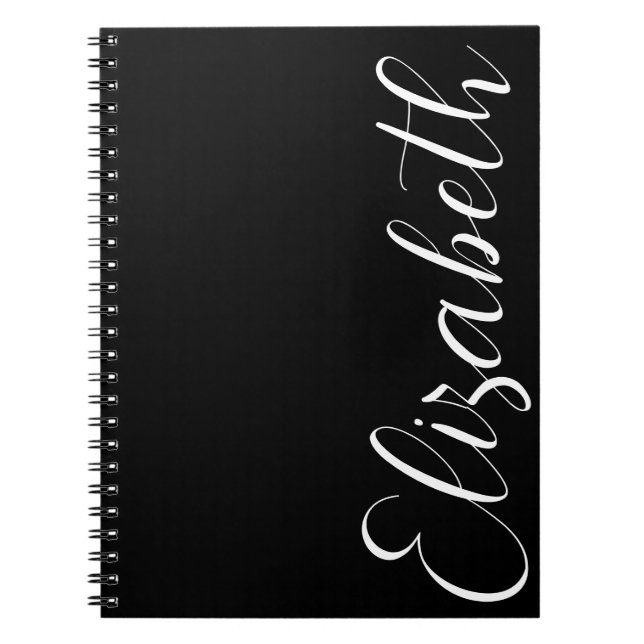Minimalist Black White Script Font Simple Elegant Notebook (Front)