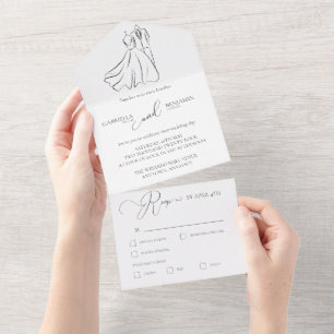 Minimalist Black White Script Formal Wedding All In One Invitation