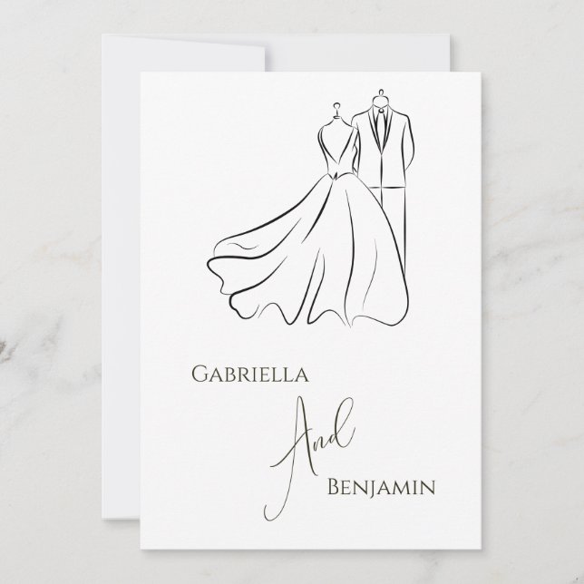 Minimalist Black White Script Formal Wedding Invitation (Front)