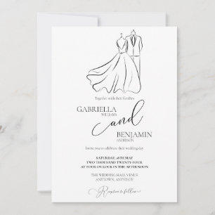 Minimalist Black White Script Formal Wedding Invitation
