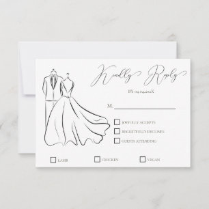 Minimalist Black White Script Formal Wedding RSVP Card