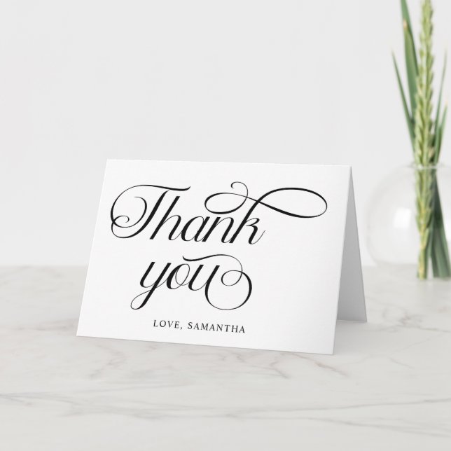 Minimalist Black White Script  Letterpress Thank You Card (Front)