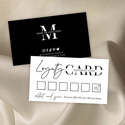 Minimalist Black White Script Logo Rewards Loyalty Card