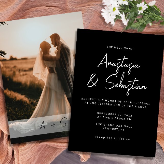 Minimalist Black & White Script Photo Wedding Invitation (Minimalist Black & White Script Photo Wedding Invitation)