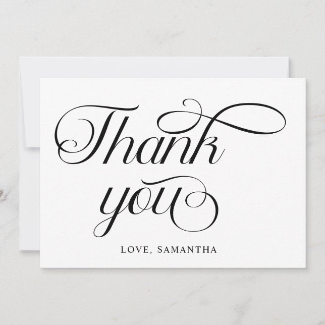 Minimalist Black White Script  Thank You Card (Front)