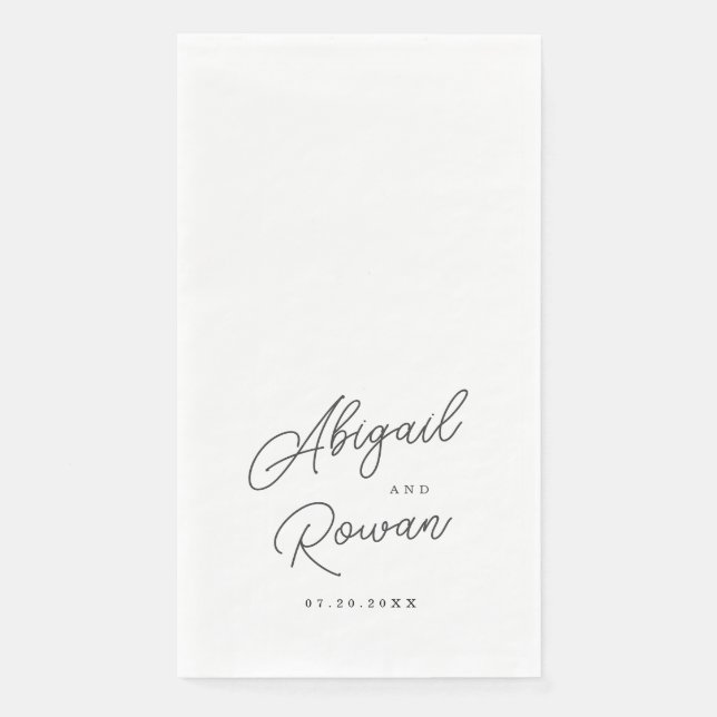 Minimalist Black White Script Wedding Paper Guest Towels (Front)