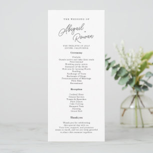 Minimalist Black White Script Wedding Program