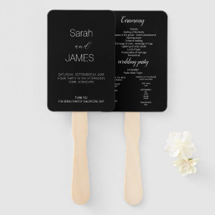 Minimalist Black & White Script Wedding Program Hand Fan