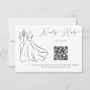 Minimalist Black White Script Wedding QR Code RSVP Card