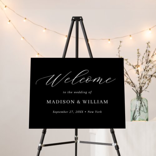 Minimalist Black White Script Wedding Welcome Sign