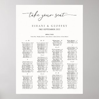 Minimalist Black & White Seating Chart Poster | Zazzle