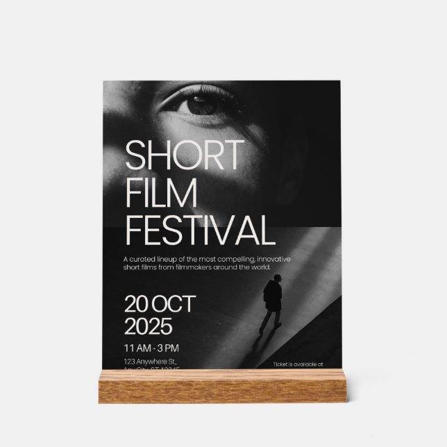 Minimalist Black & White Short Film Festival Poste Acrylic Sign (Front)