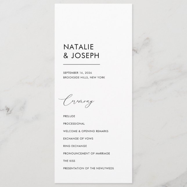 Minimalist Black & White Simple Catholic Wedding Program (Front)