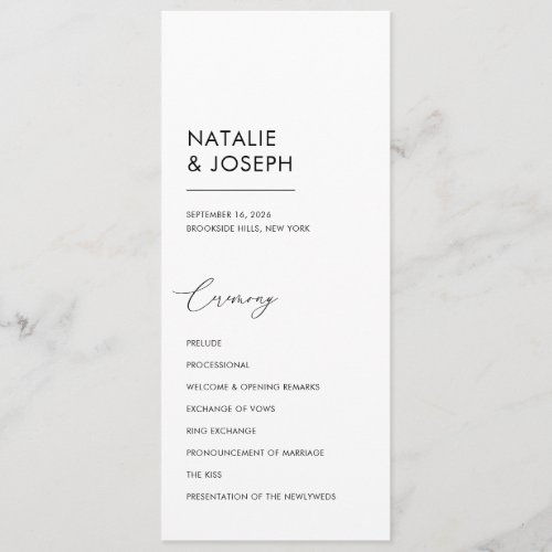 Minimalist Black  White Simple Catholic Wedding Program