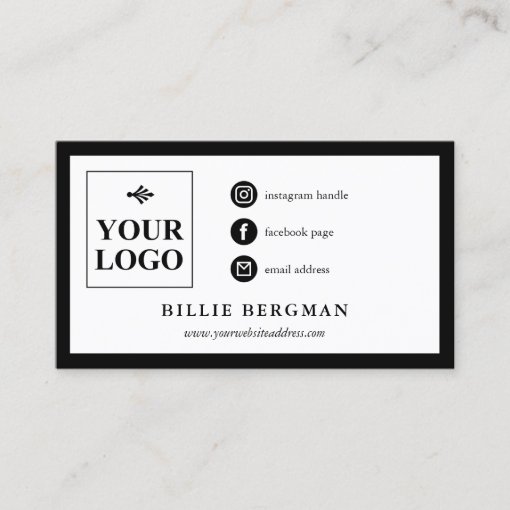 Minimalist Black White Social Media Your Logo Business Card | Zazzle