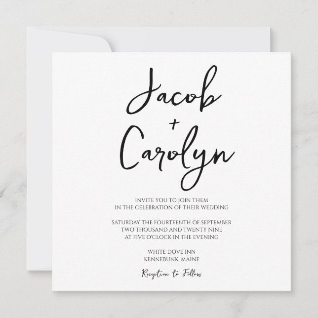 Minimalist Black White Square Wedding Invitation (Front)