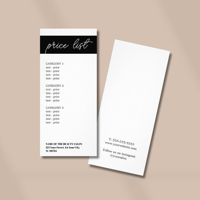 Minimalist Black White Stripe Beauty Price List Rack Card (Creator Uploaded)
