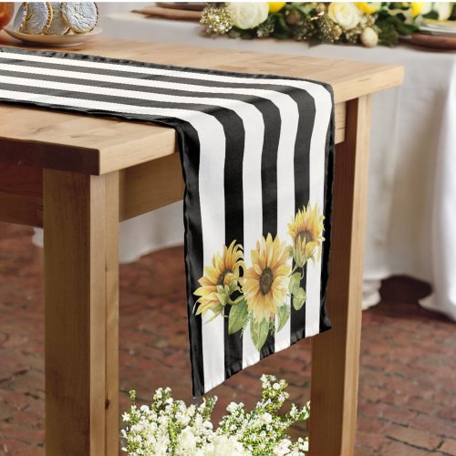 Minimalist Black  White Stripe  Sunflower Wedding Medium Table Runner