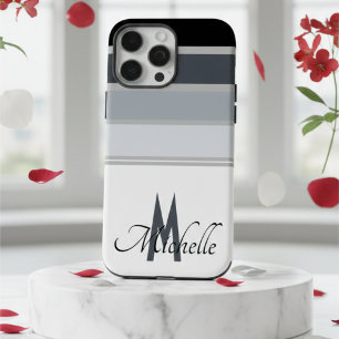 Minimalist Black & White Striped Custom Name iPhone 16 Pro Max Case
