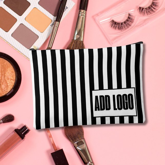 Minimalist Black & White Stripes Business Logo  Accessory Pouch (Creator Uploaded)