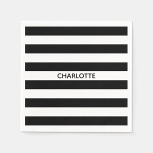 Minimalist black white stripes custom name stylish napkins