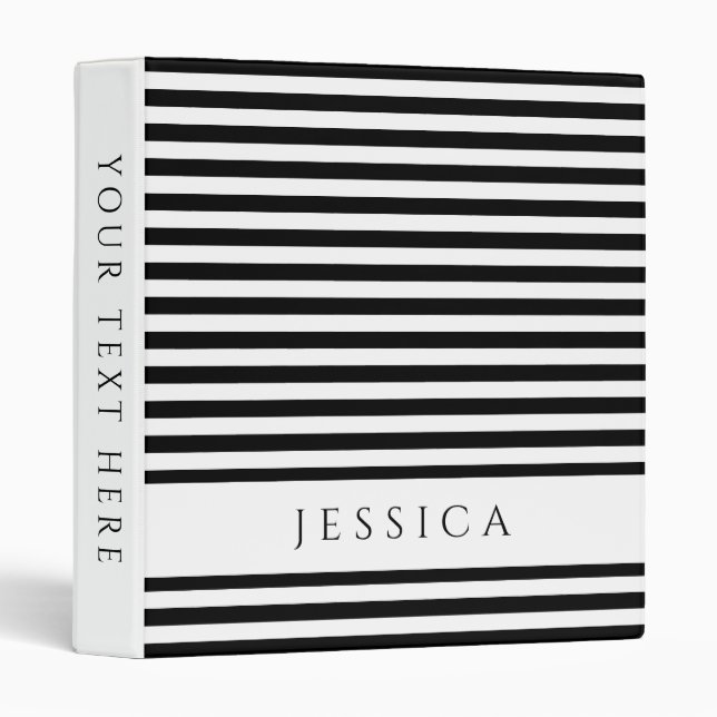 Minimalist Black White Stripes Pattern Name 3 Ring Binder (Front/Spine)