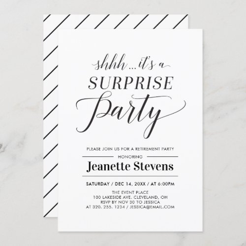 Minimalist Black White Surprise Retirement Party Invitation