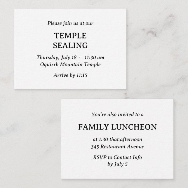Minimalist Black & White Temple & Meal Invitation (Front/Back)