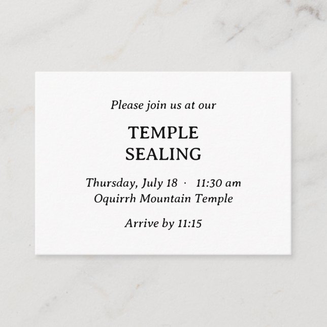 Minimalist Black & White Temple Sealing Invitation (Front)