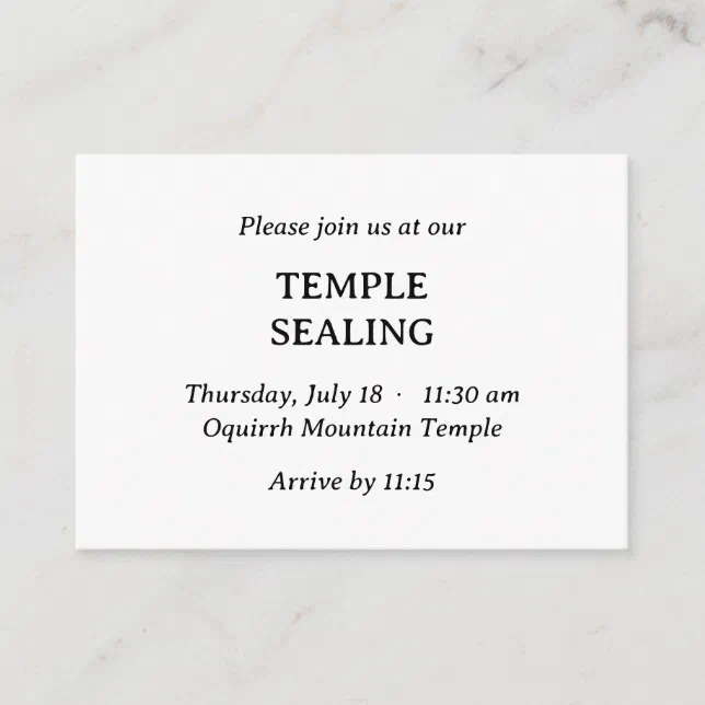 Minimalist Black & White Temple Sealing Invitation Zazzle