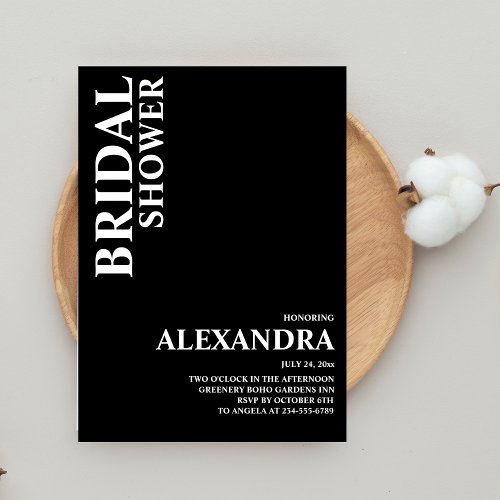 Minimalist Black  White Text Based Bridal Shower  Invitation