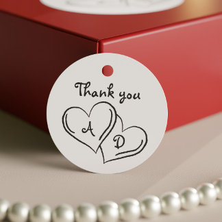 Minimalist Black & White Thank You Doodle Wedding Favor Tags