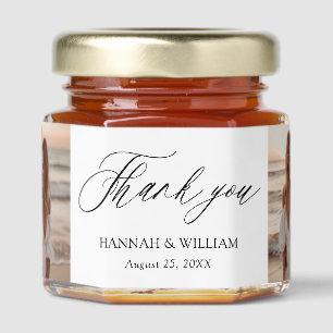 Minimalist Black & White Thank you Photo Wedding Honey Jar Favors
