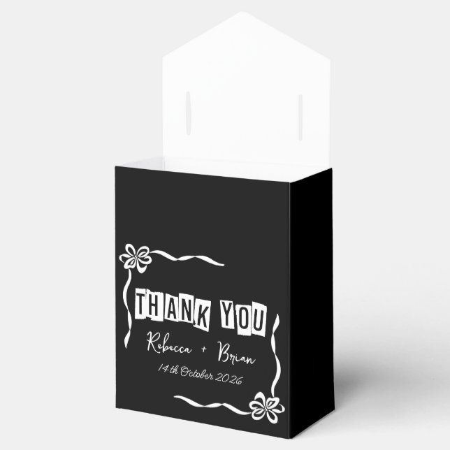 Minimalist Black & White Thank You Wedding Favor Boxes (Opened)