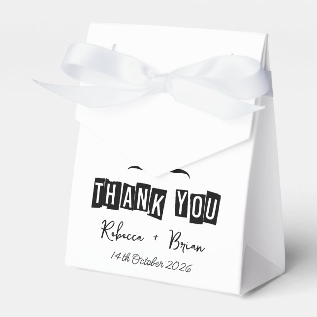 Minimalist Black & White Thank You Wedding Favor Boxes (Front Side)
