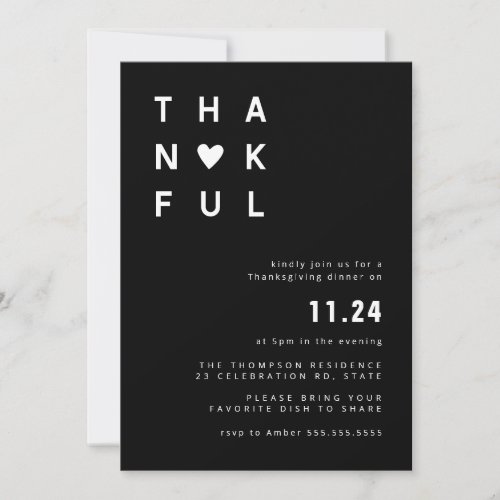 Minimalist Black  White Thanksgiving Dinner Invitation