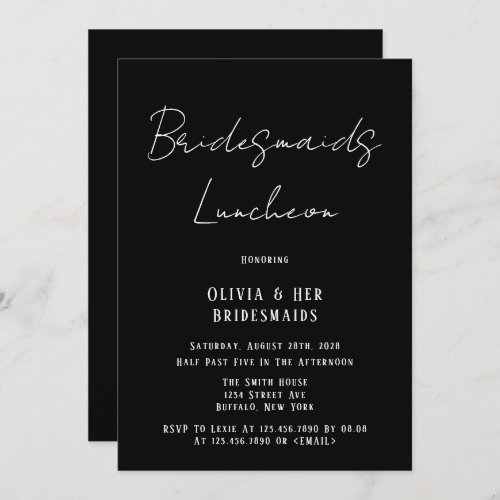 Minimalist Black  White Tie Bridesmaids Luncheon  Invitation