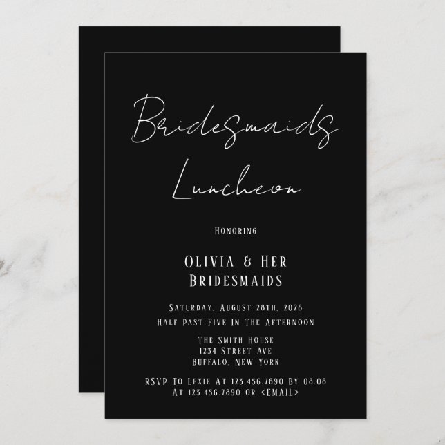 Minimalist Black & White Tie Bridesmaids Luncheon  Invitation (Front/Back)