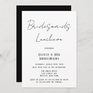 Minimalist Black & White Tie Bridesmaids Luncheon Invitation