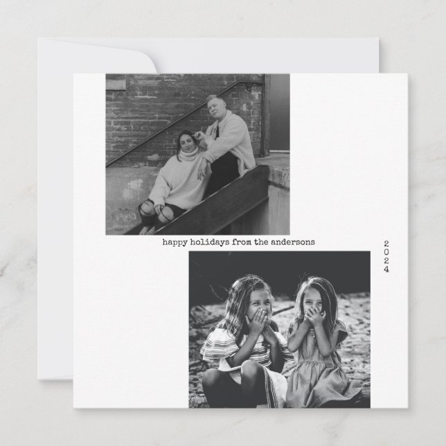 Minimalist Black White Typography Photo Christmas Holiday Card (Front)