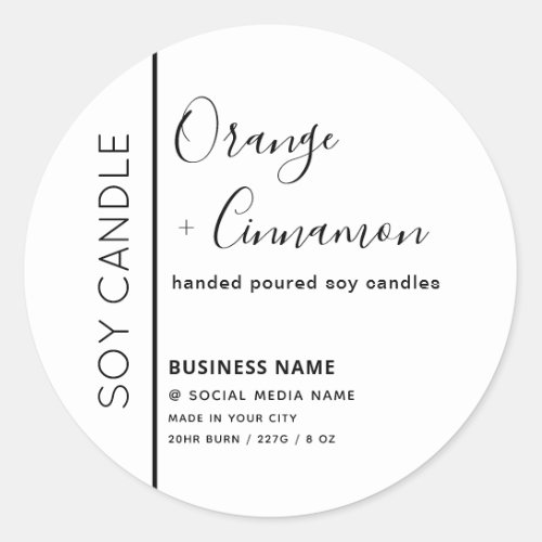 Minimalist black white  typography soy candle  cla classic round sticker