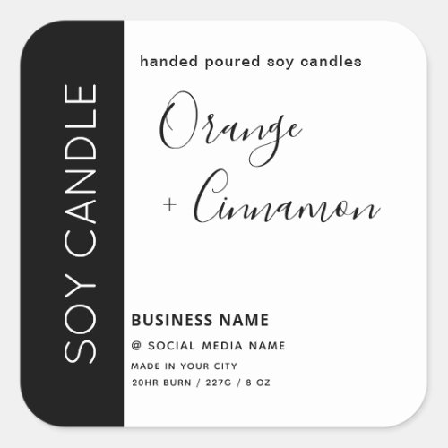 Minimalist black white  typography soy candle square sticker