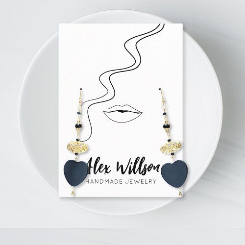 Minimalist Black White Wavy Hair Drawing Jewelry  Business Card