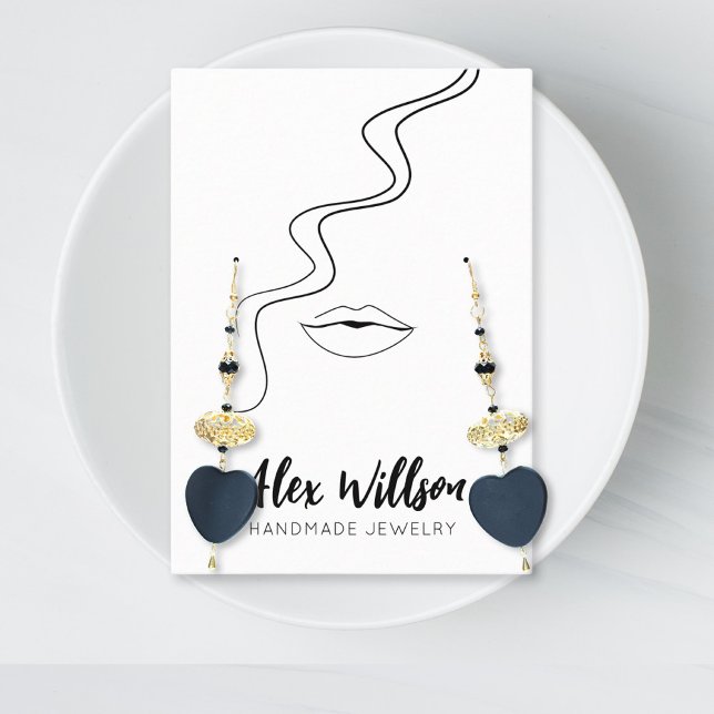 Minimalist Black White Wavy Hair Jewelry Display  Business Card (Creator Uploaded)