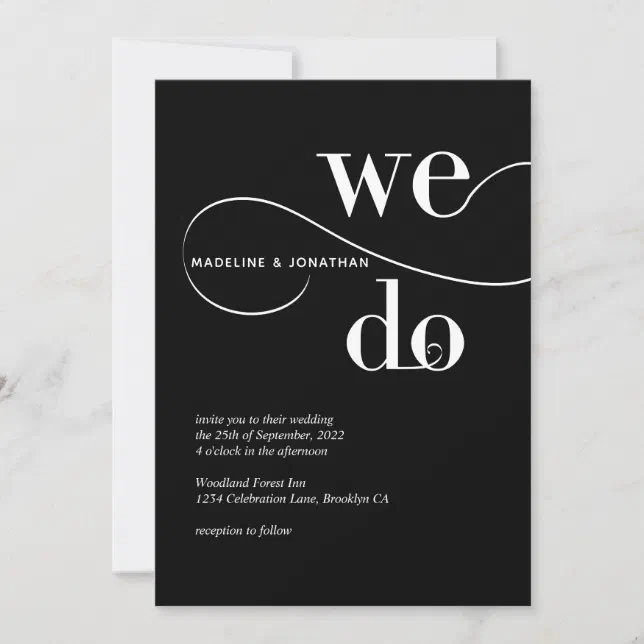 Minimalist Black White We Do Calligraphy Wedding Invitation | Zazzle