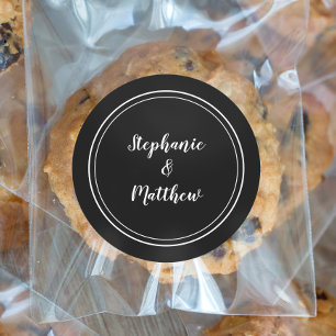 Minimalist Black White Wedding Bride Groom Favor Classic Round Sticker