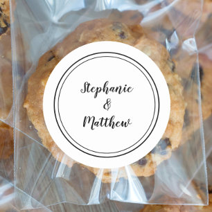 Minimalist Black White Wedding Bride & Groom Favor Classic Round Sticker