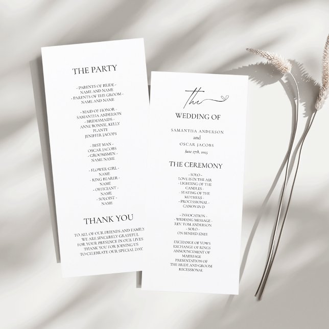 Minimalist Black & White Wedding Ceremony Program  (Creator Uploaded)