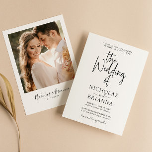 Minimalist Black White Wedding Classic Photo Invitation
